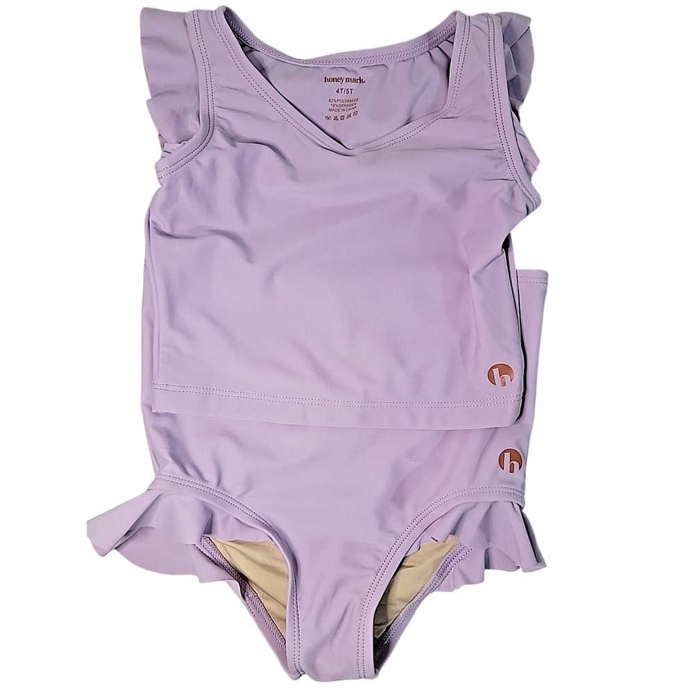 Honey Mark Girls Tankini Swimsuit 4T 5T Lavender Ruffle 2 Piece NWT Beach